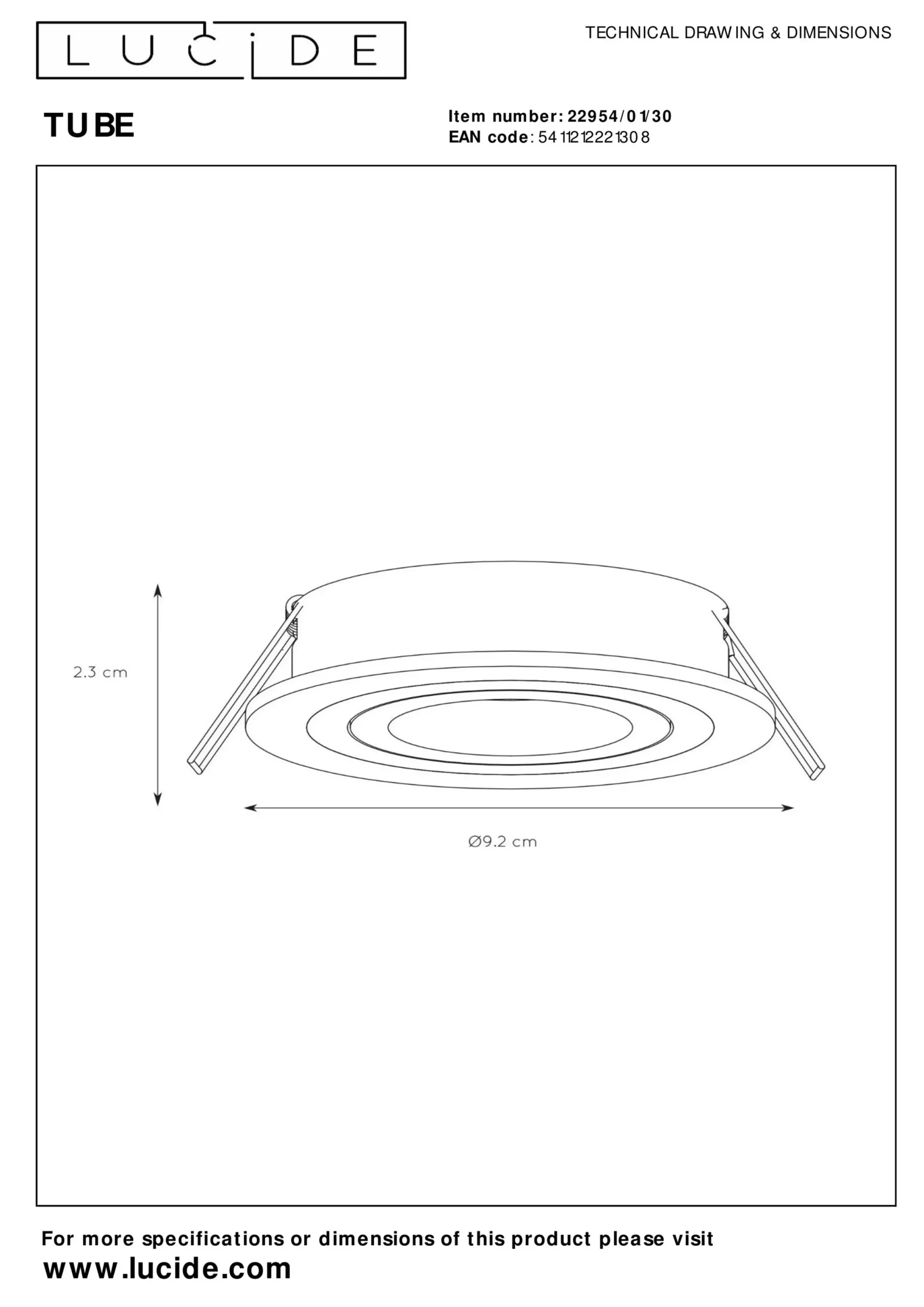 TUBE - Inbouwspot - Ø 9,2 cm - 1xGU10 - Zwart*Lucide Cheap