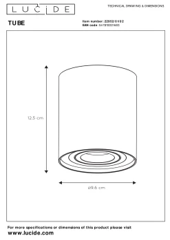 TUBE - Plafondspot - Ø 9,6 cm - 1xGU10 - Mat Goud / Messing*Lucide New