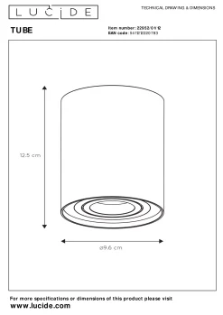 TUBE - Plafondspot - Ø 9,6 cm - 1xGU10 - Mat chroom*Lucide Outlet