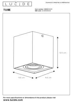 TUBE - Plafondspot - 1xGU10 - Wit*Lucide Shop