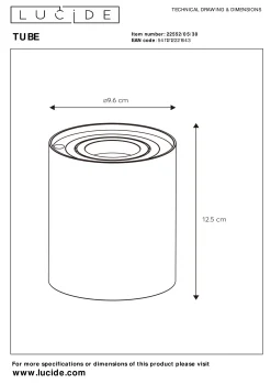 TUBE - Tafellamp - Ø 9,6 cm - LED 3 StepDim - GU10 - 1x5W 2600K/2800K - Zwart*Lucide Fashion