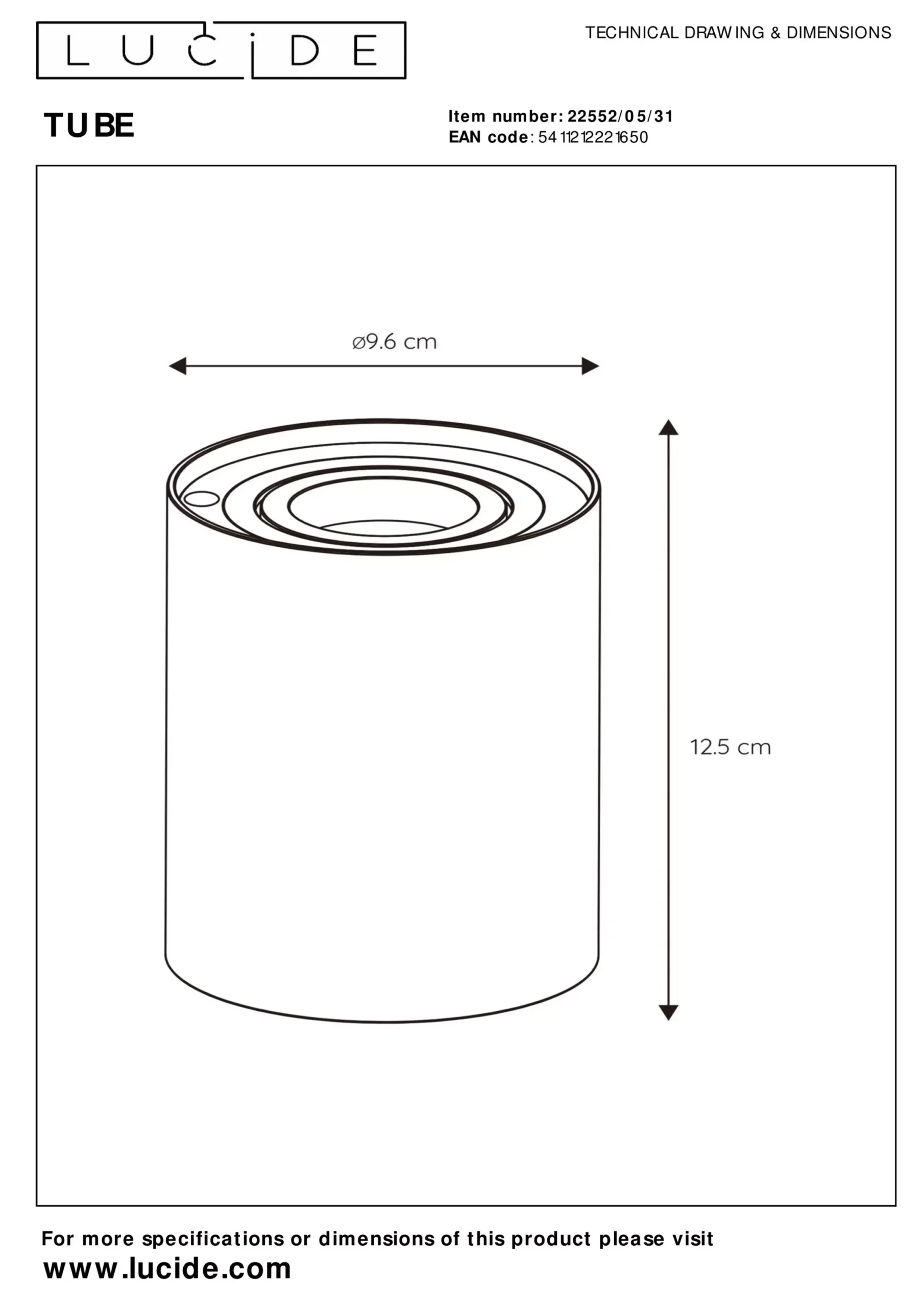 TUBE - Tafellamp - Ø 9,6 cm - LED 3 StepDim - GU10 - 1x5W 2600K/2800K - Wit*Lucide Shop