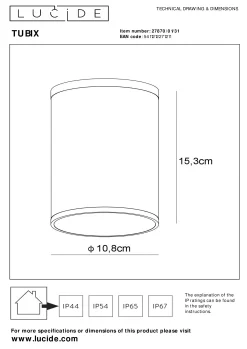 TUBIX - Plafondspot Binnen/Buiten - Ø 10,8 cm - 1xE27 - IP54 - Wit*Lucide Cheap