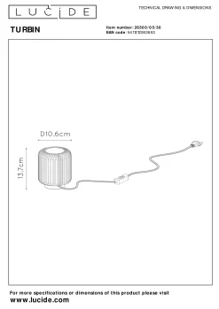TURBIN - Tafellamp - Ø 10,6 cm - LED - 1x5W 3000K - Zwart*Lucide Clearance