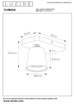 TURNON - Bedlamp / Wandlamp - LED Dim to warm - GU10 - 1x5W 2200K/3000K - Zwart*Lucide New
