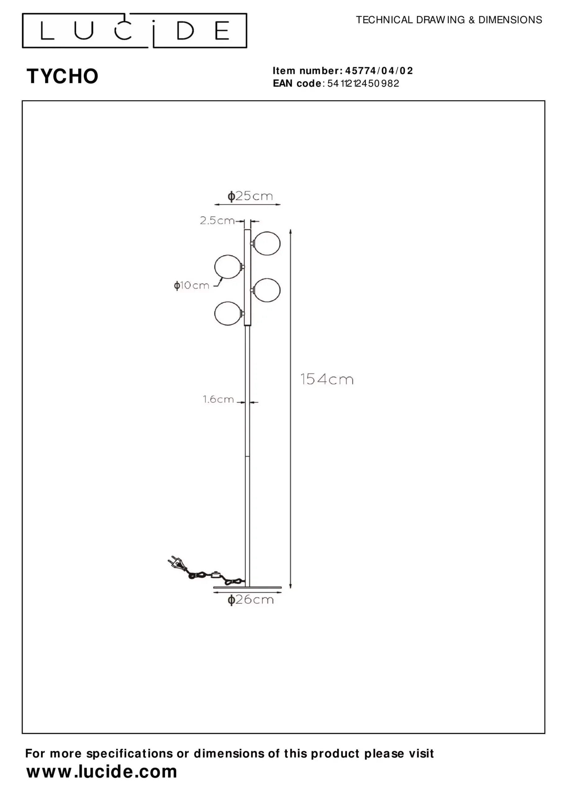 TYCHO - Vloerlamp - 4xG9 - Mat Goud / Messing*Lucide Outlet