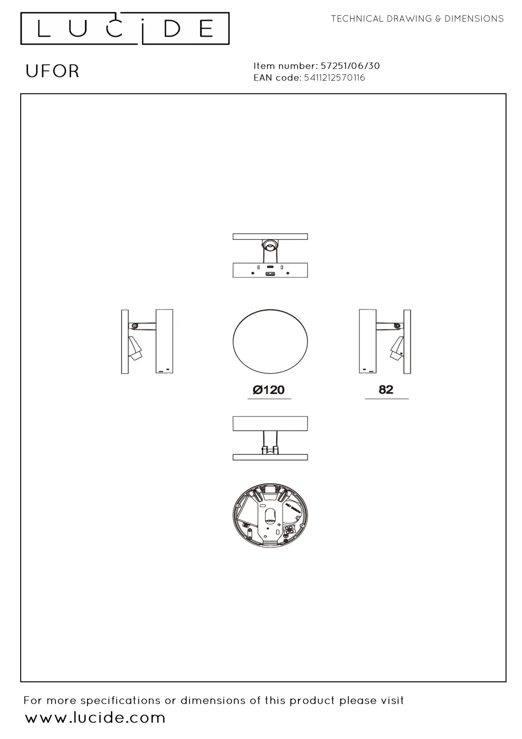 UFOR - Wandlamp - Ø 12 cm - LED Dim to warm - 1800K/3000K - Zwart*Lucide Store