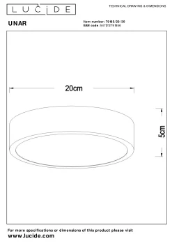 UNAR - Plafonnière - Ø 20 cm - LED 3 StepDim - 1x12W 2700K - Zwart*Lucide Cheap
