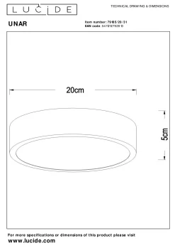 UNAR - Plafonnière - Ø 20 cm - LED 3 StepDim - 1x12W 2700K - Wit*Lucide Flash Sale