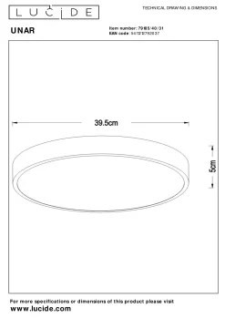 UNAR - Plafonnière - Ø 39,5 cm - LED 3 StepDim - 1x24W 2700K - Wit*Lucide Cheap