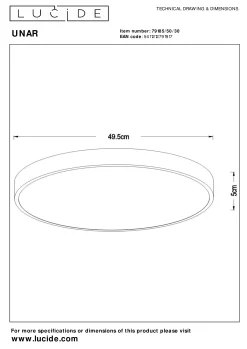 UNAR - Plafonnière - Ø 49,5 cm - LED 3 StepDim - 1x36W 2700K - Zwart*Lucide Cheap