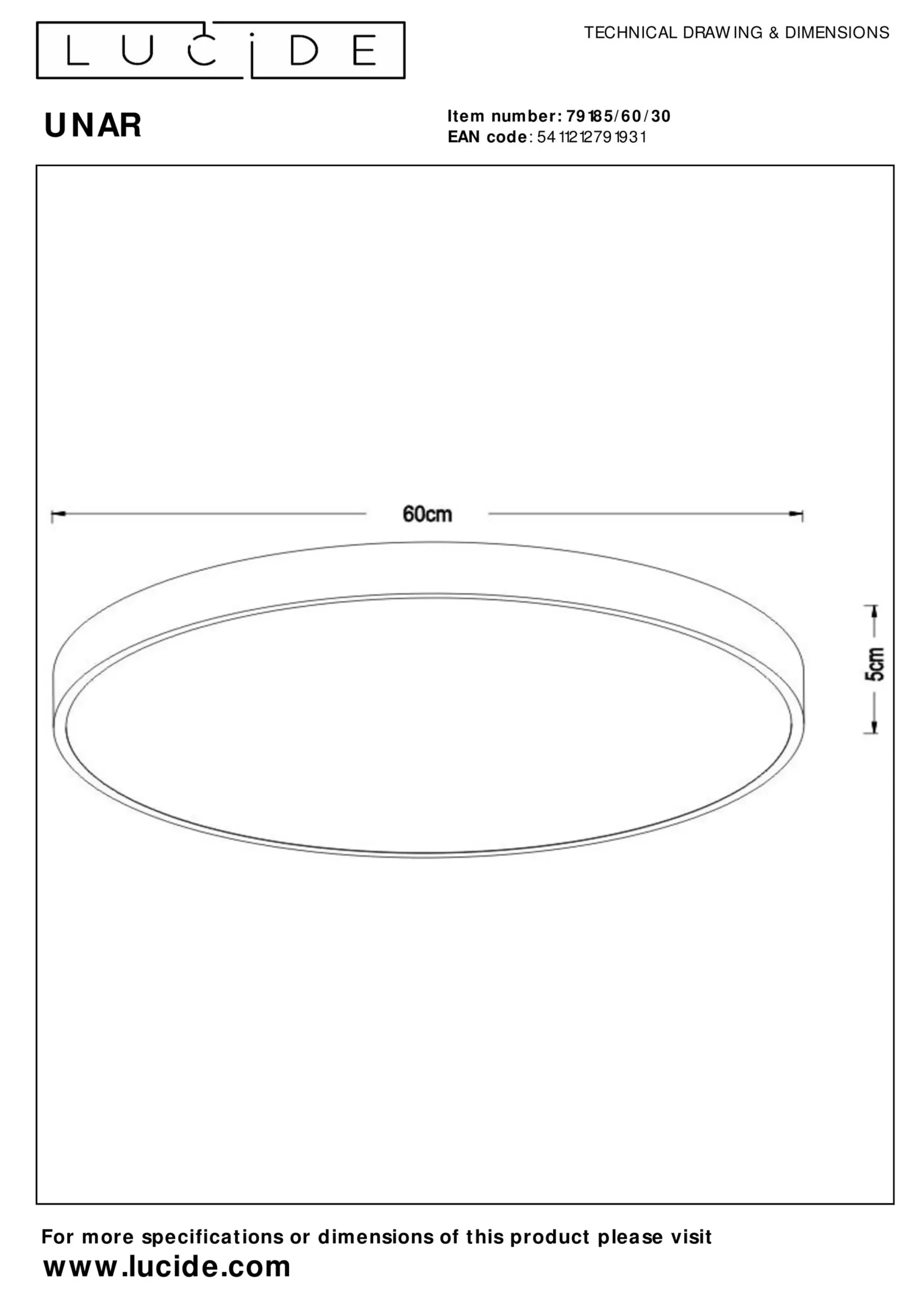 UNAR - Plafonnière - Ø 60 cm - LED 3 StepDim - 1x60W 2700K - Zwart*Lucide Flash Sale