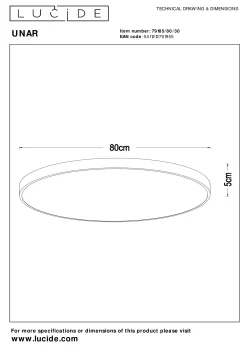 UNAR - Plafonnière - Ø 80 cm - LED 3 StepDim - 1x80W 2700K - Zwart*Lucide Best