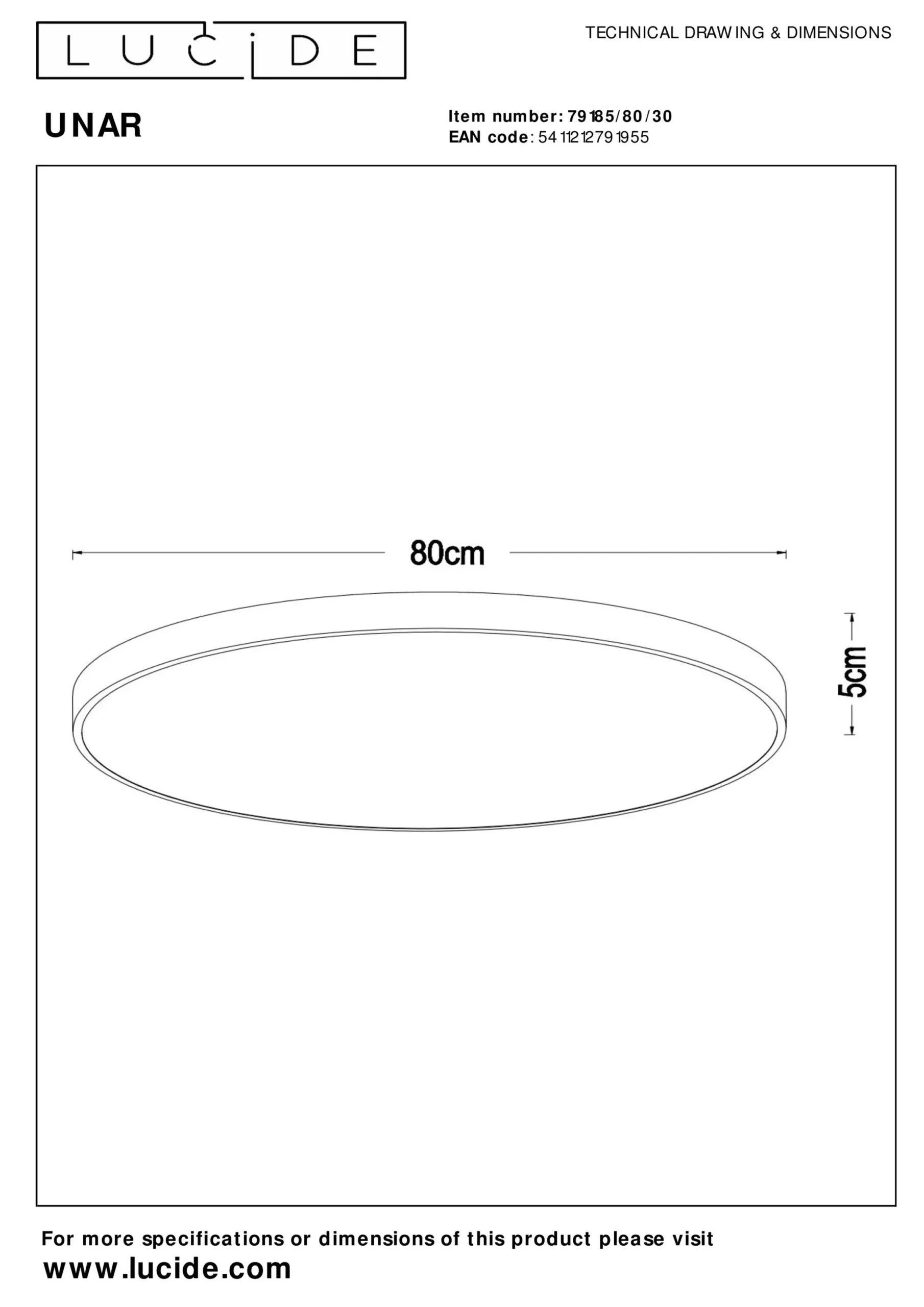 UNAR - Plafonnière - Ø 80 cm - LED 3 StepDim - 1x80W 2700K - Zwart*Lucide Best