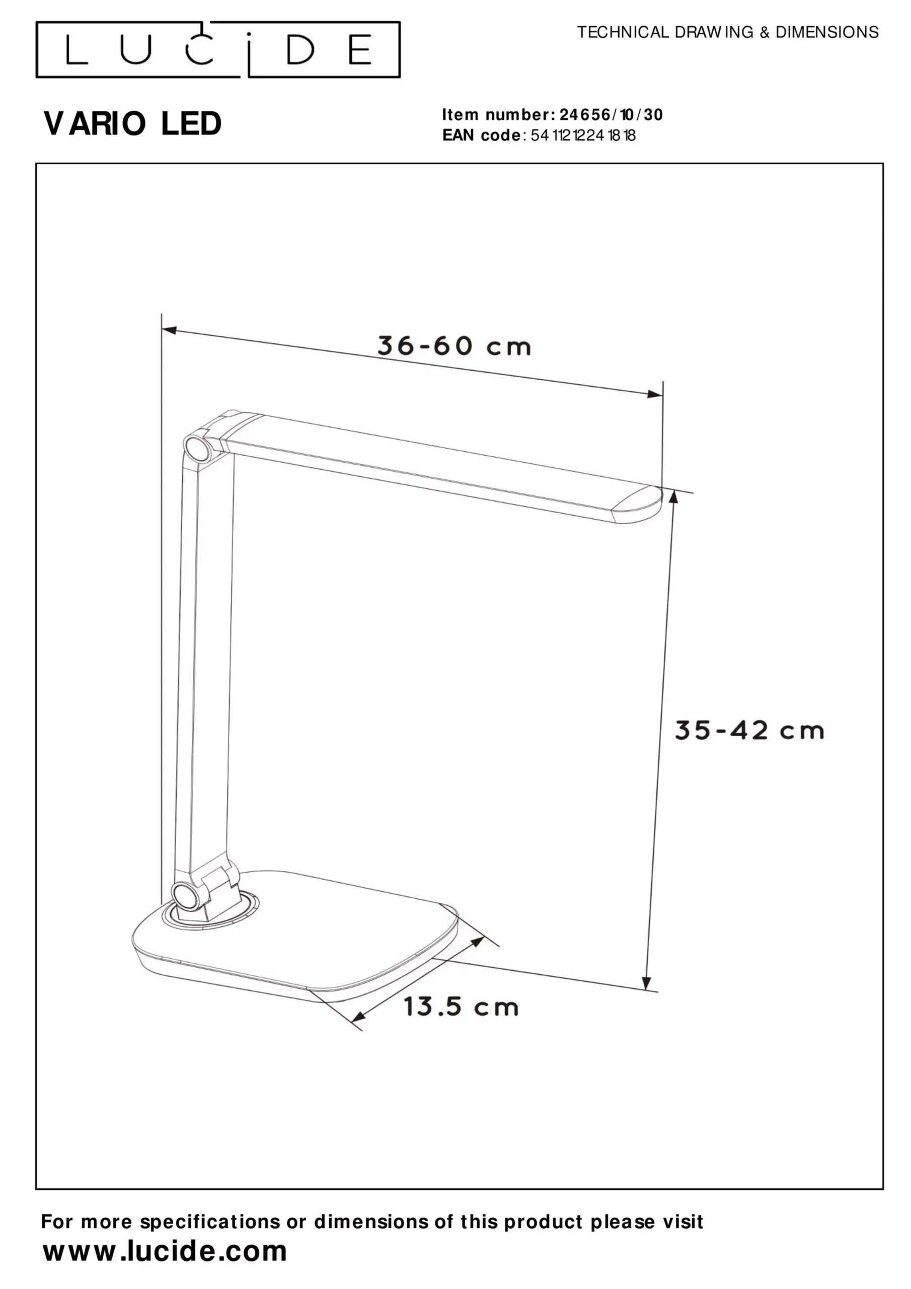 VARIO LED - Bureaulamp - LED Dim to warm - 1x8W 2700K/6500K - Zwart*Lucide Sale