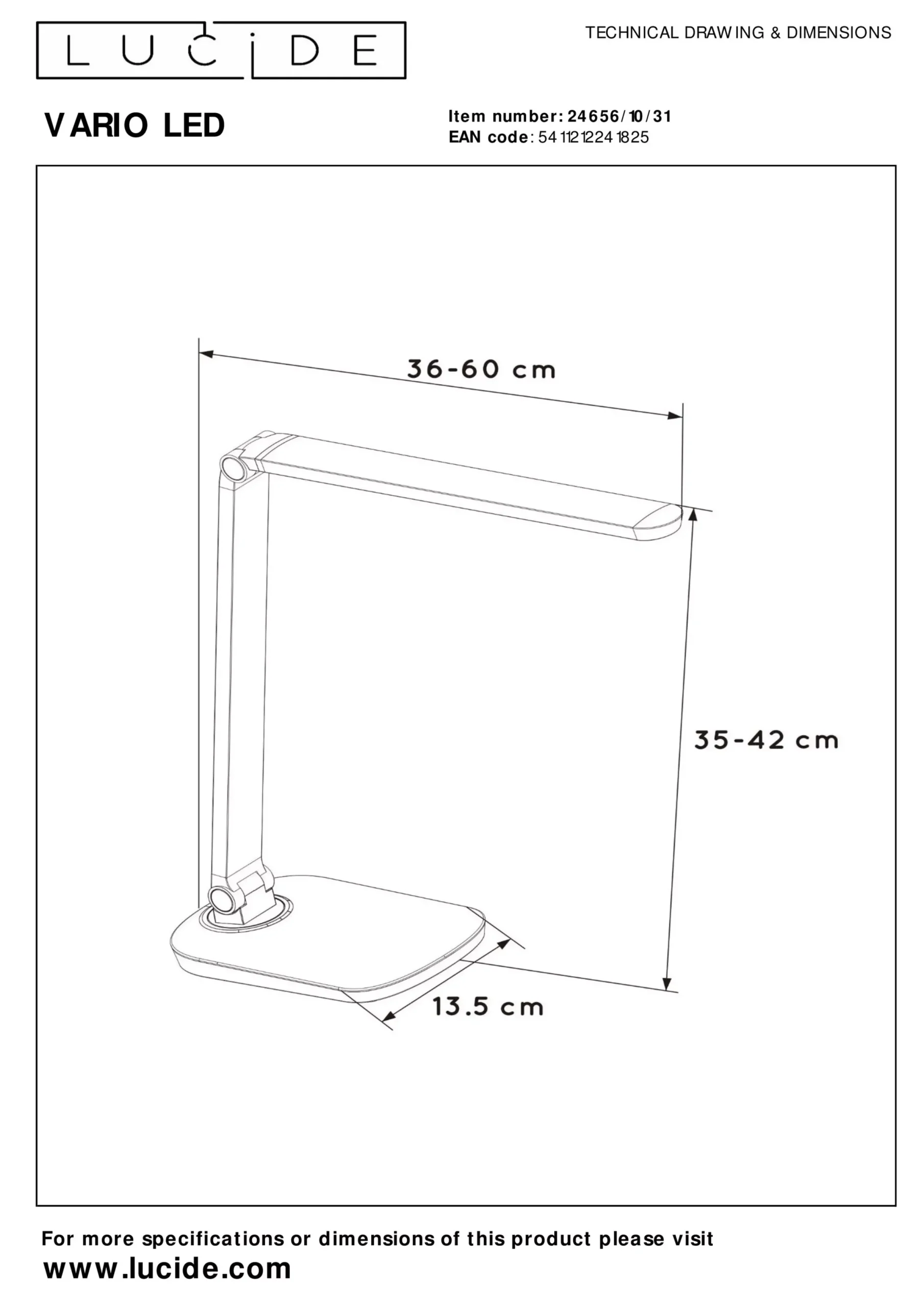 VARIO LED - Bureaulamp - LED Dim to warm - 1x8W 2700K/6500K - Wit*Lucide Shop