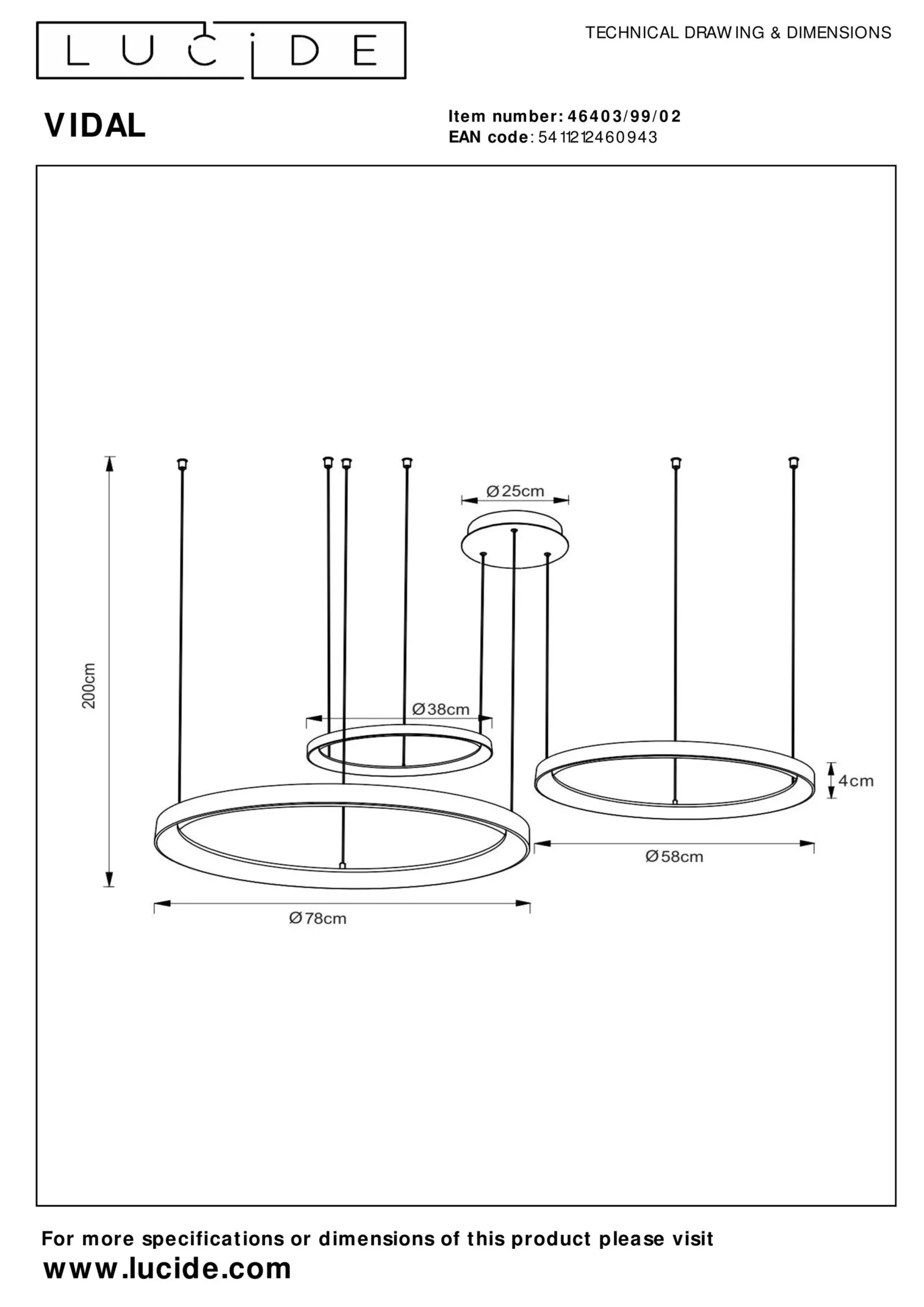 VIDAL - Hanglamp - Ø 78 cm - LED Dimb. - 1x120W 2700K - Mat Goud / Messing*Lucide Cheap