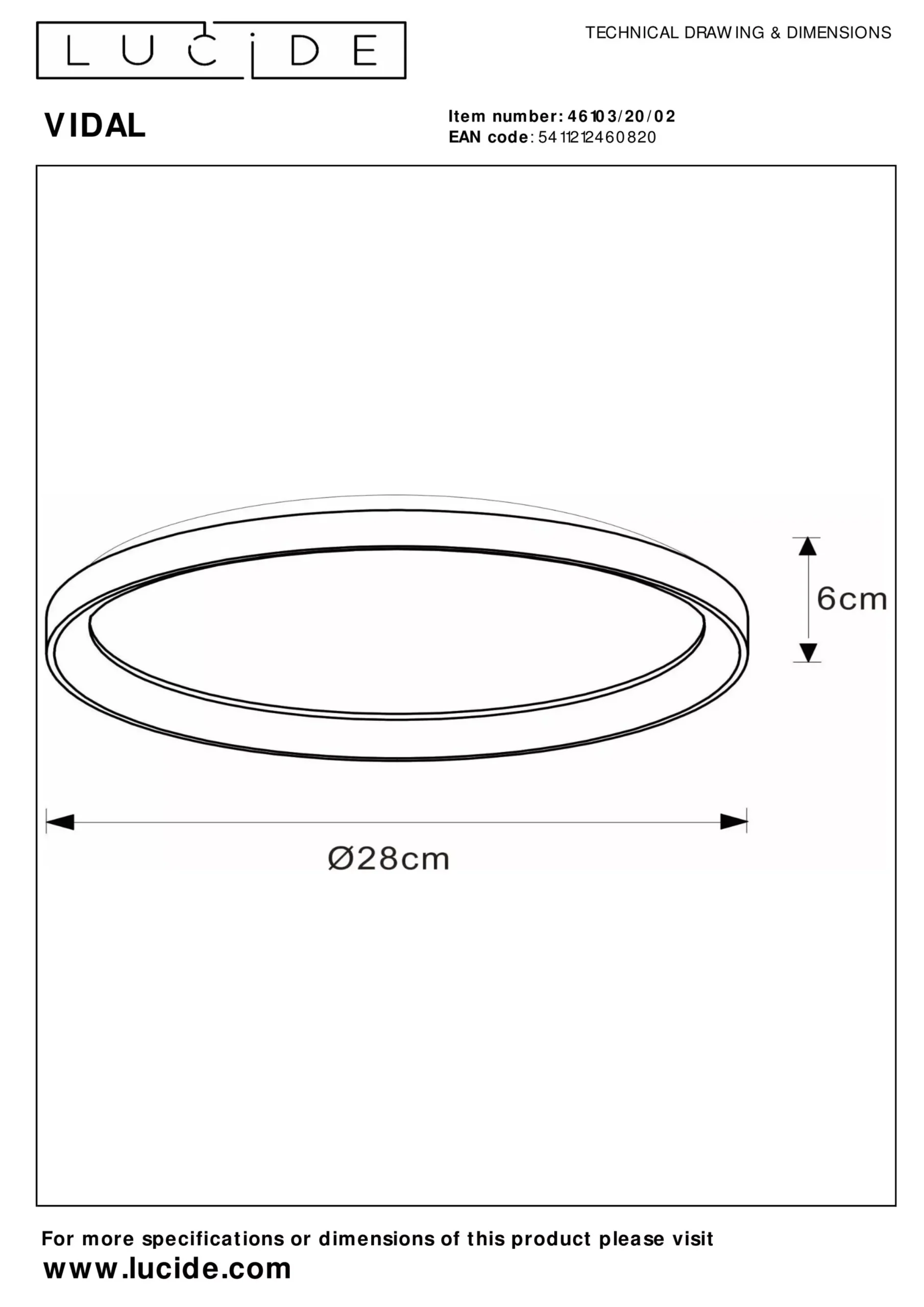 VIDAL - Plafonnière - Ø 28 cm - LED Dimb. - 1x20W 2700K - Mat Goud / Messing*Lucide Clearance