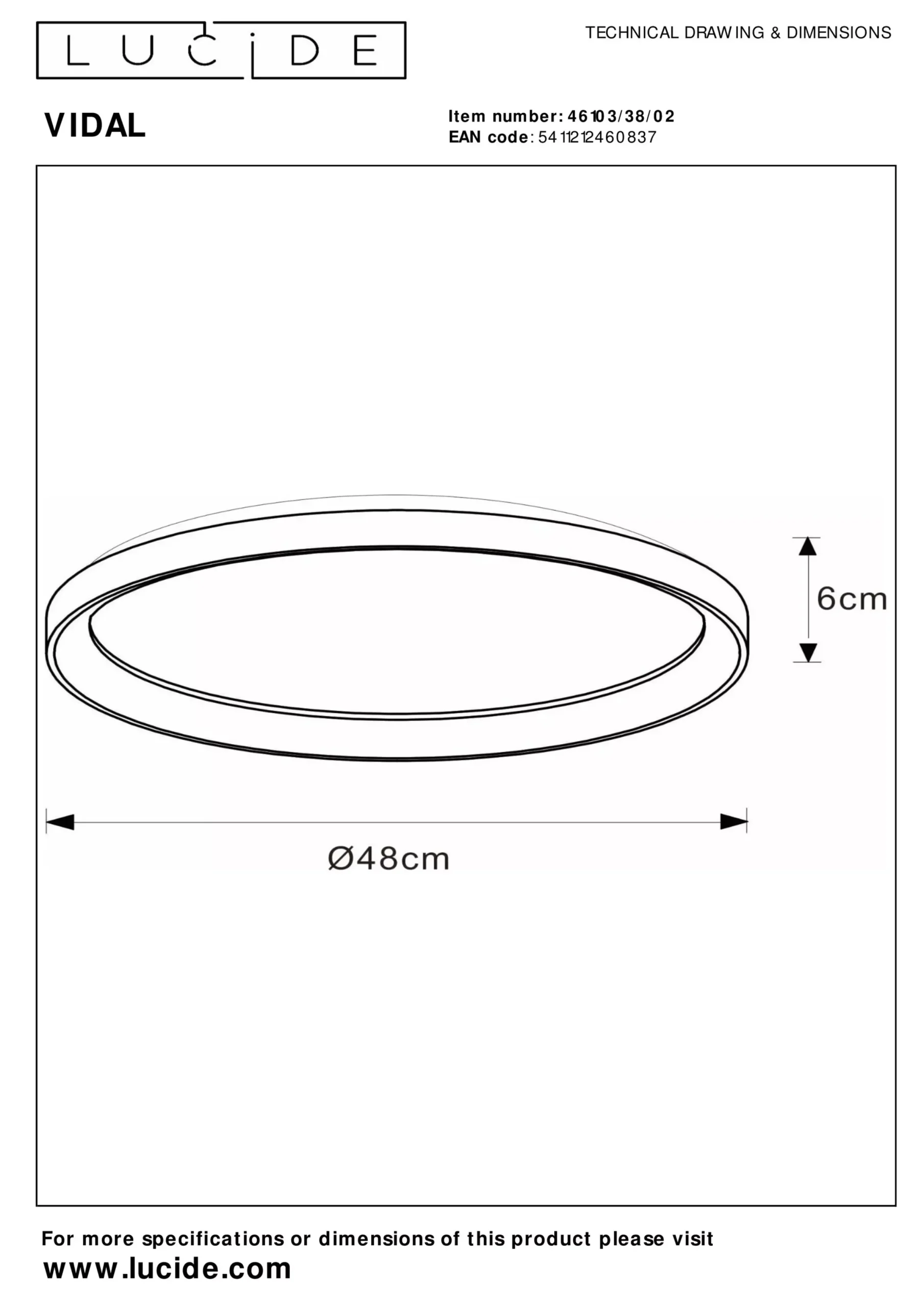 VIDAL - Plafonnière - Ø 48 cm - LED Dimb. - 1x38W 2700K - Mat Goud / Messing*Lucide Clearance