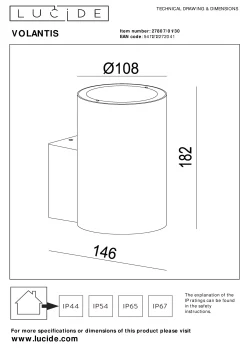 VOLANTIS - Wandspot / Wandlamp Binnen/Buiten - 1xE27 - IP54 - Zwart*Lucide Best Sale