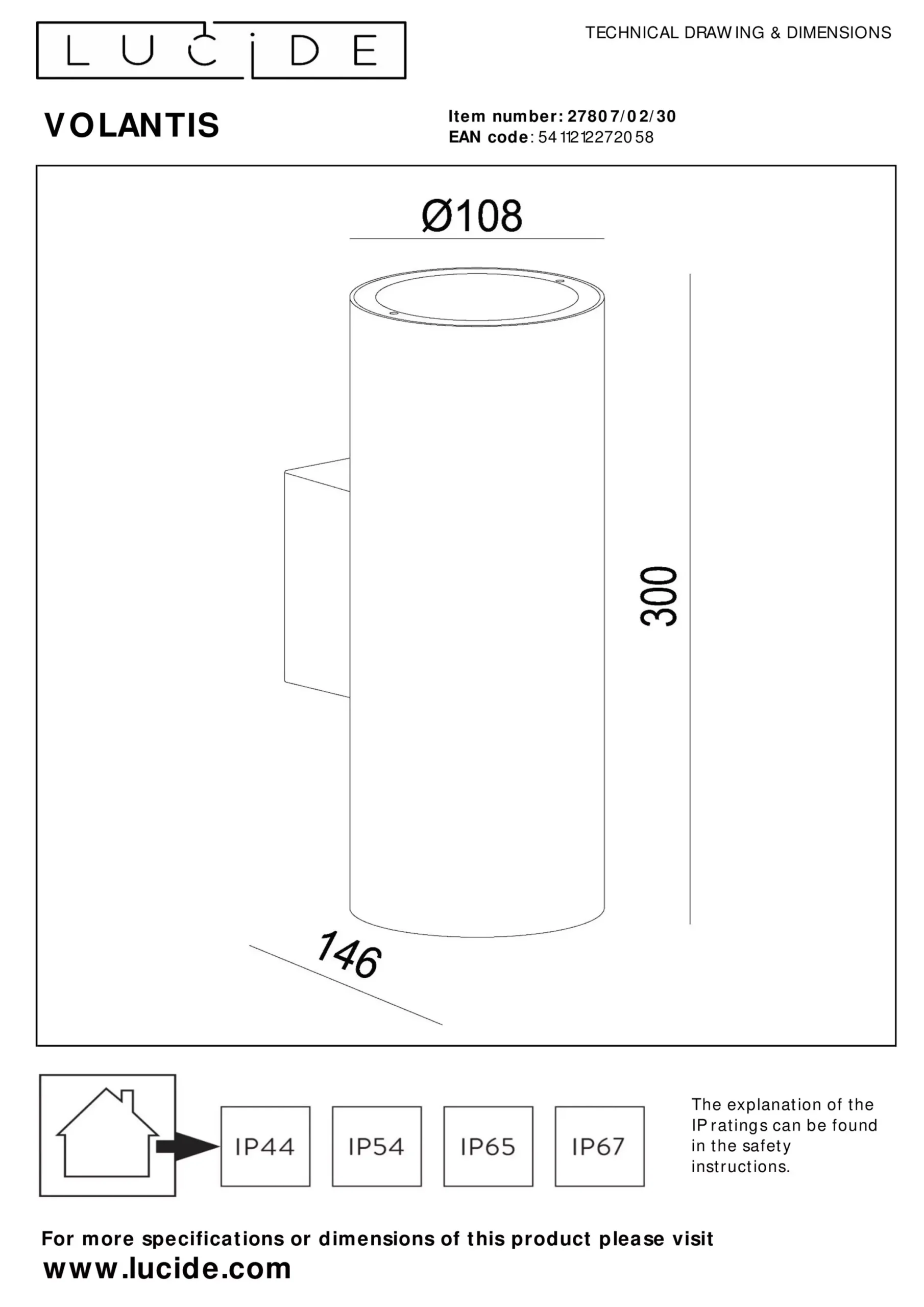 VOLANTIS - Wandspot / Wandlamp Binnen/Buiten - 2xE27 - IP54 - Zwart*Lucide Cheap