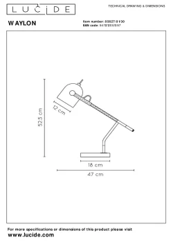 WAYLON - Bureaulamp - 1xE27 - Zwart*Lucide Best
