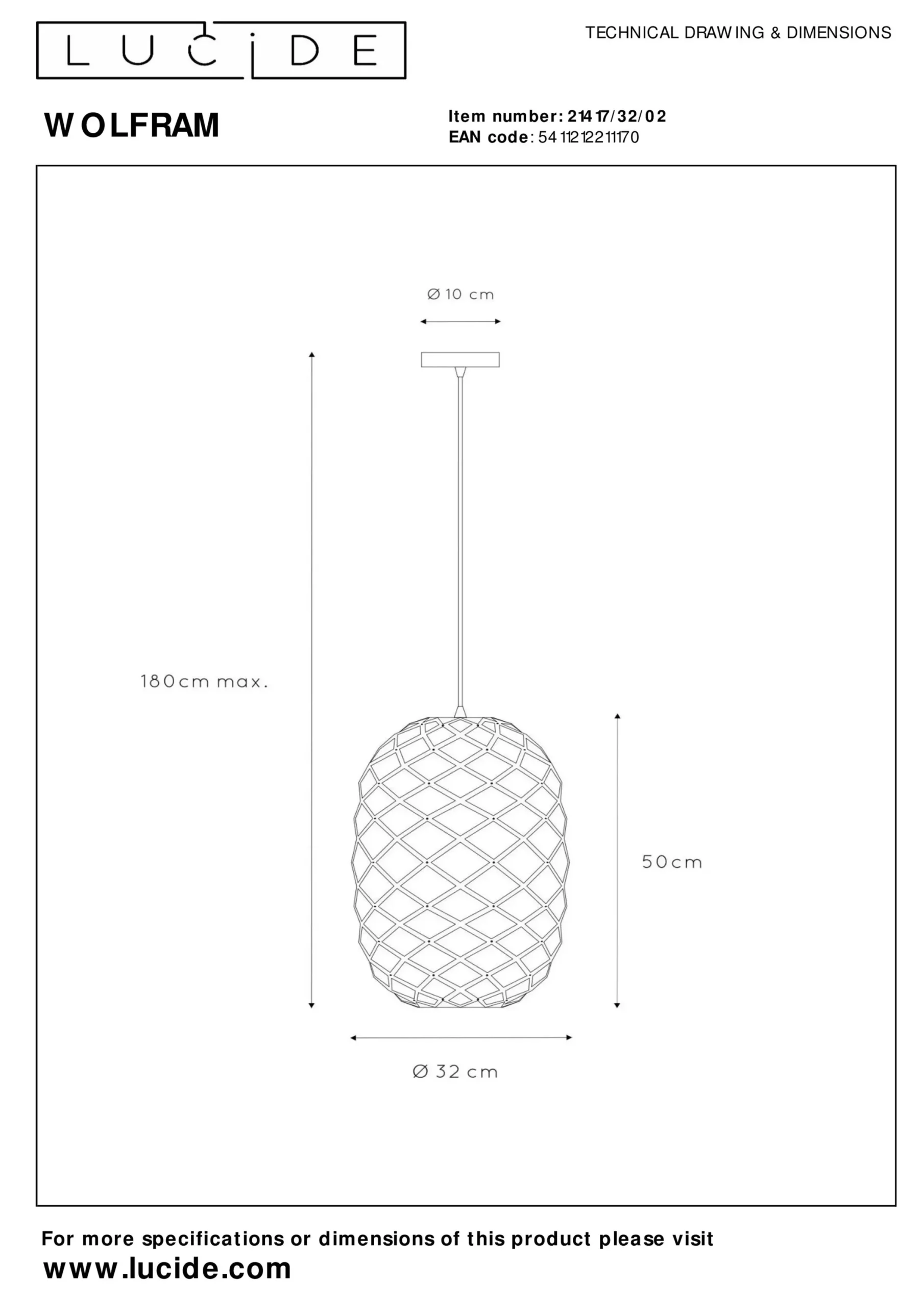 WOLFRAM - Hanglamp - Ø 32 cm - 1xE27 - Mat Goud / Messing*Lucide Cheap