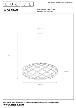 WOLFRAM - Hanglamp - Ø 65 cm - 1xE27 - Mat Goud / Messing*Lucide Shop