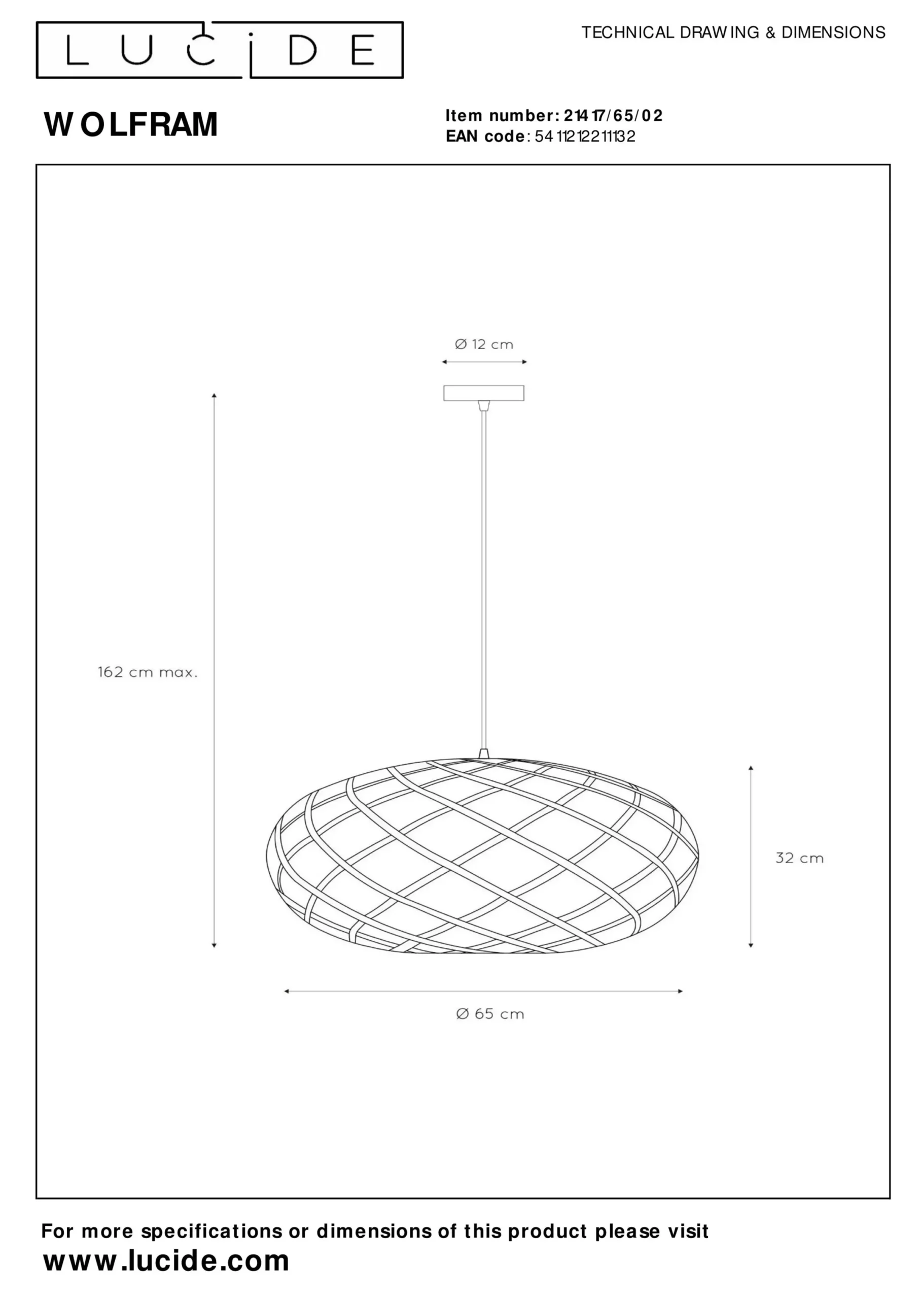 WOLFRAM - Hanglamp - Ø 65 cm - 1xE27 - Mat Goud / Messing*Lucide Shop