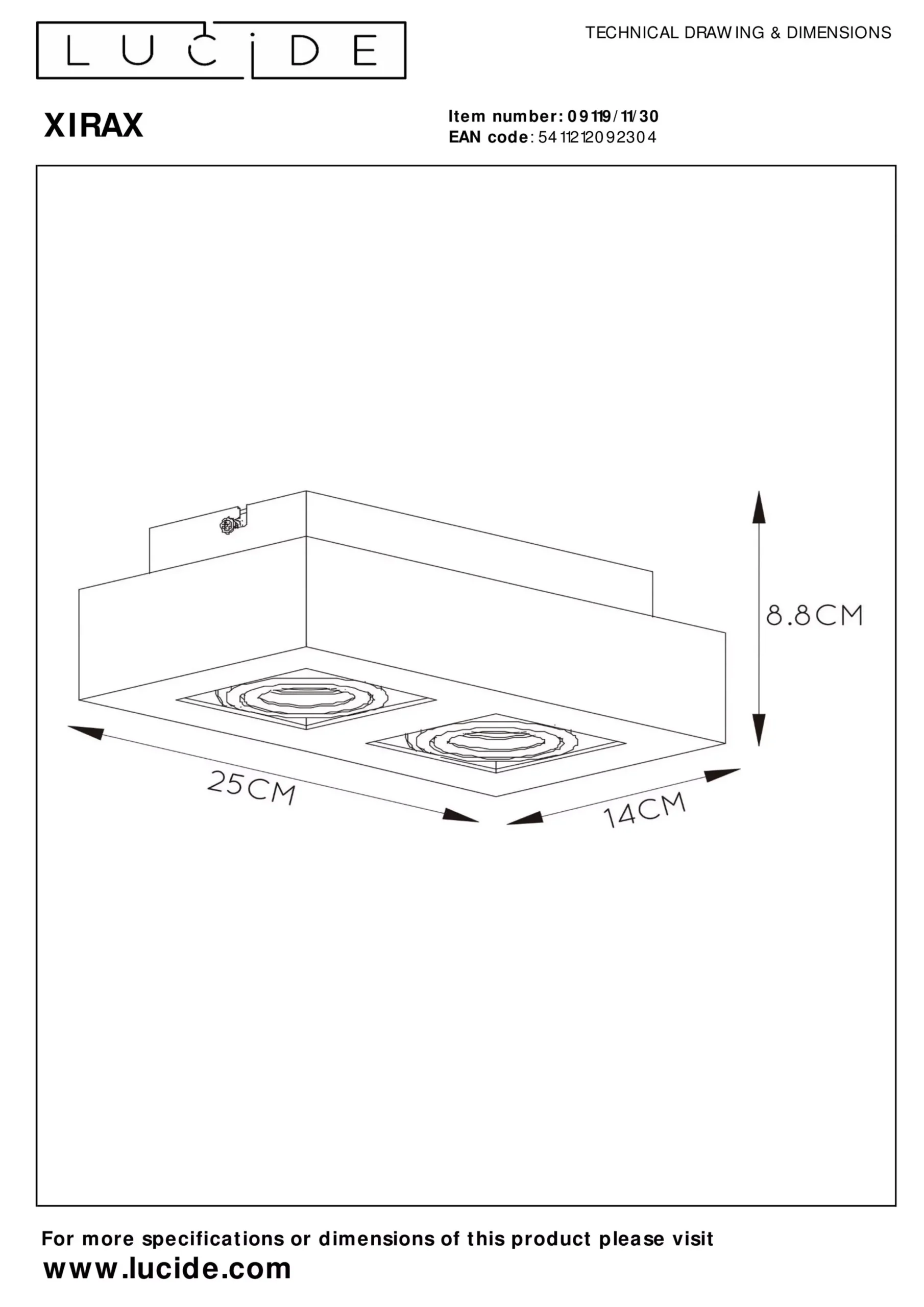 XIRAX - Plafondspot - LED Dim to warm - GU10 - 2x5W 2200K/3000K - Zwart*Lucide Clearance