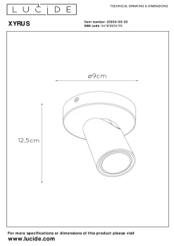 XYRUS - Plafondspot - Ø 9 cm - LED Dim to warm - GU10 - 1x5W 2200K/3000K - Zwart*Lucide Hot