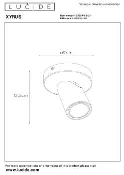 XYRUS - Plafondspot - Ø 9 cm - LED Dim to warm - GU10 - 1x5W 2200K/3000K - Wit*Lucide Flash Sale