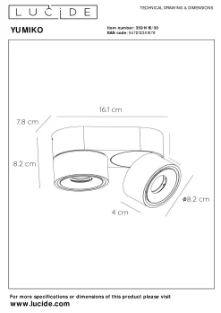 YUMIKO - Plafondspot - LED Dimb. - 2x10W 2700K - Zwart*Lucide Hot