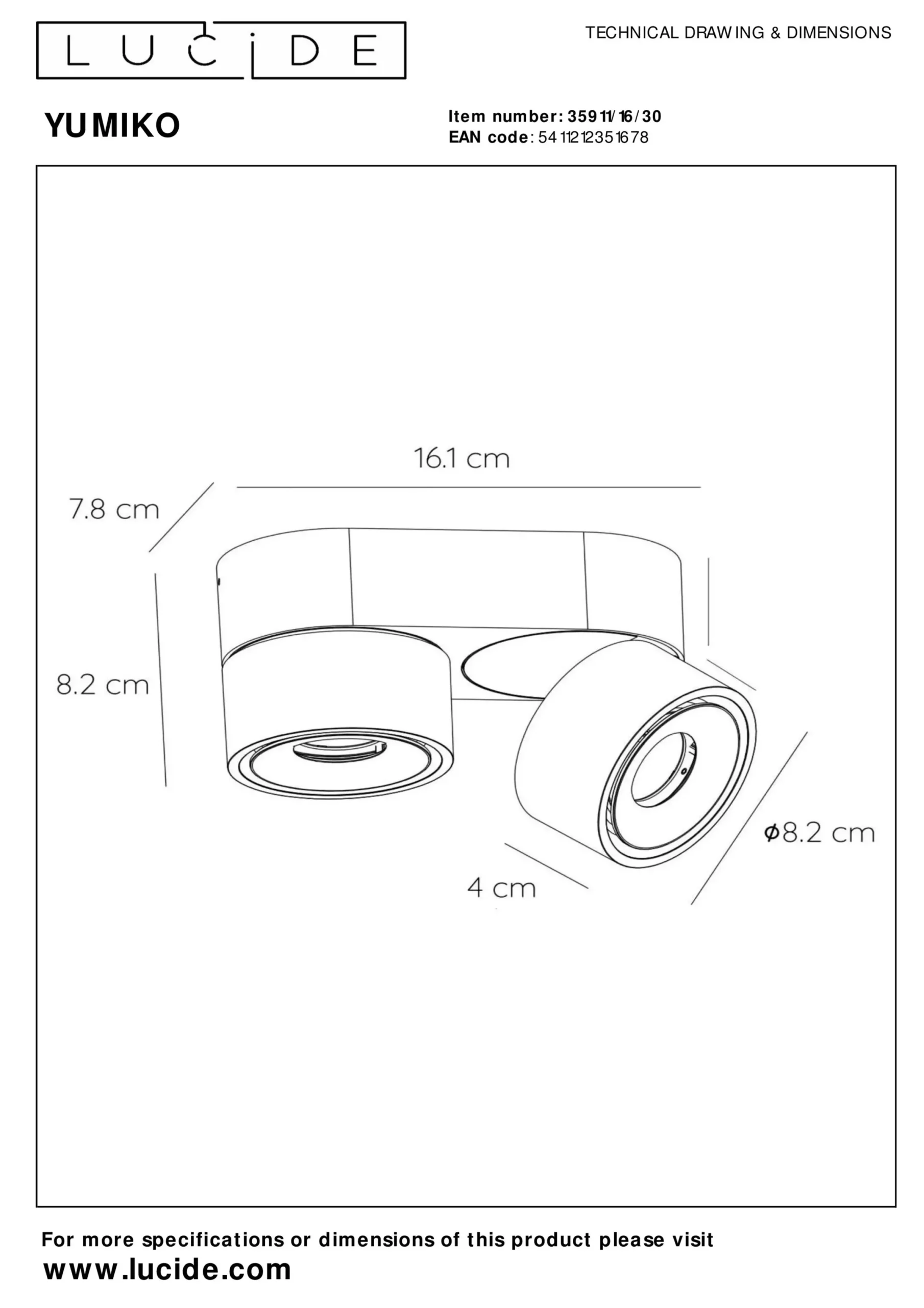 YUMIKO - Plafondspot - LED Dimb. - 2x10W 2700K - Zwart*Lucide Hot