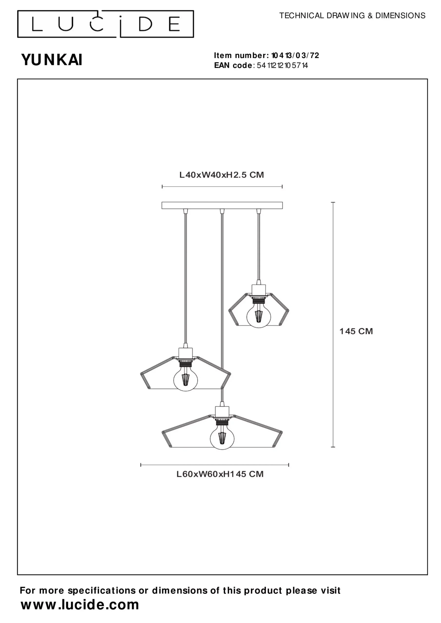 YUNKAI - Hanglamp - Ø 60 cm - 3xE27 - Naturel*Lucide Fashion