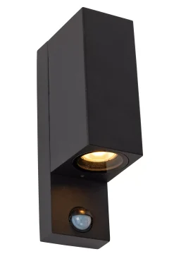 ZARO IR - Wandspot / Wandlamp Binnen/Buiten - 2xGU10 - IP65 - Beweging & dag/nacht sensor (uitschakelbaar) - Zwart*Lucide Fashion