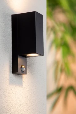 ZARO IR - Wandspot / Wandlamp Binnen/Buiten - 2xGU10 - IP65 - Beweging & dag/nacht sensor (uitschakelbaar) - Zwart*Lucide Fashion