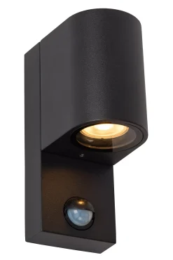 ZARO IR - Wandspot / Wandlamp Binnen/Buiten - 1xGU10 - IP65 - Beweging & dag/nacht sensor (uitschakelbaar) - Zwart*Lucide Cheap
