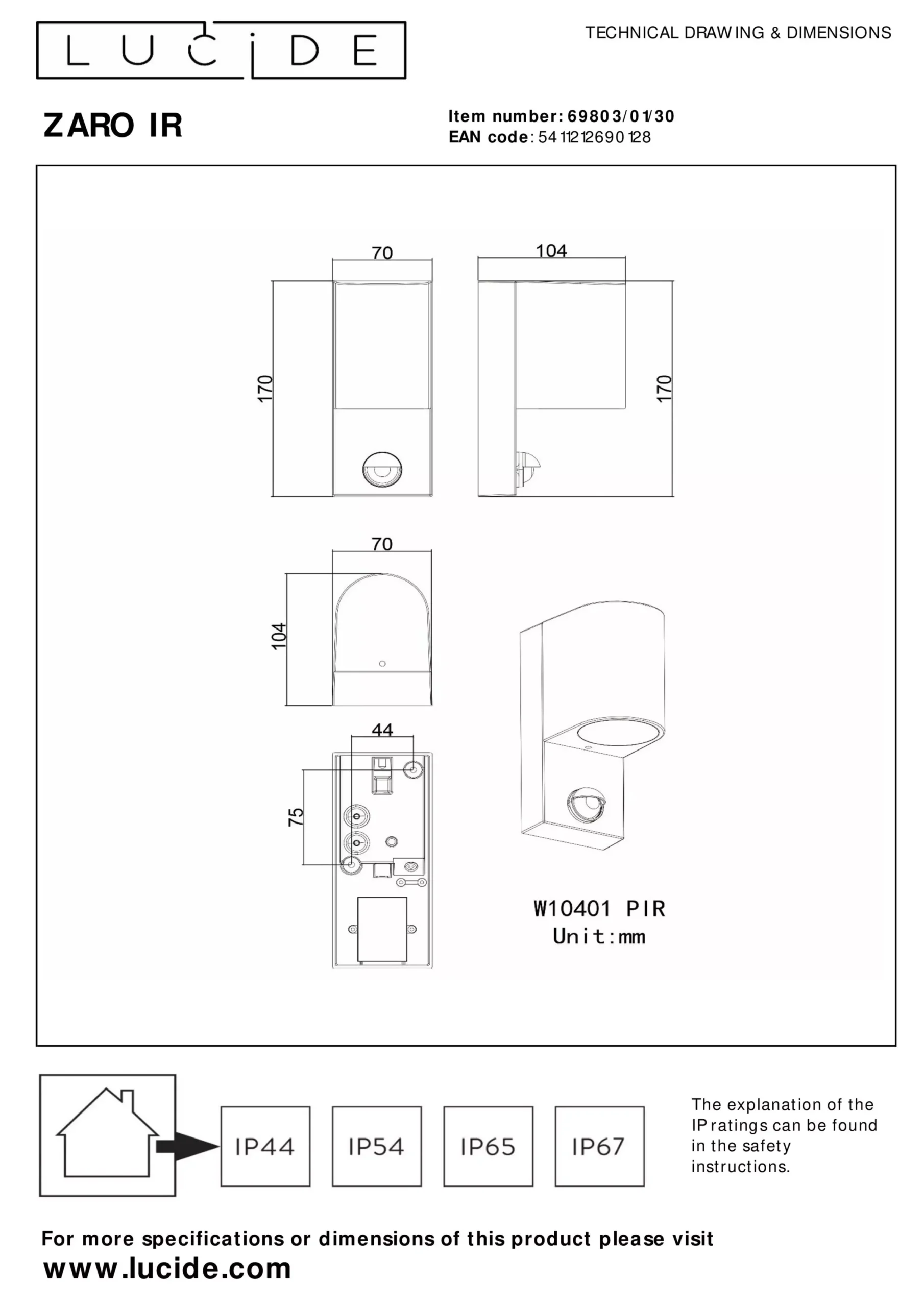 ZARO IR - Wandspot / Wandlamp Binnen/Buiten - 1xGU10 - IP65 - Beweging & dag/nacht sensor (uitschakelbaar) - Zwart*Lucide Cheap