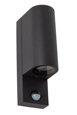 ZARO IR - Wandspot / Wandlamp Binnen/Buiten - 2xGU10 - IP65 - Beweging & dag/nacht sensor (uitschakelbaar) - Zwart*Lucide Cheap