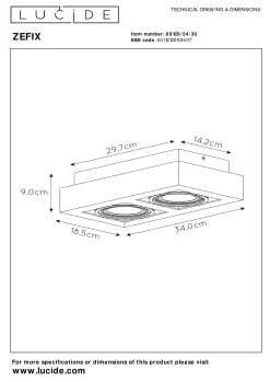 ZEFIX - Plafondspot - LED Dim to warm - GU10 (ES111) - 2x12W 2200K/3000K - Zwart*Lucide Discount