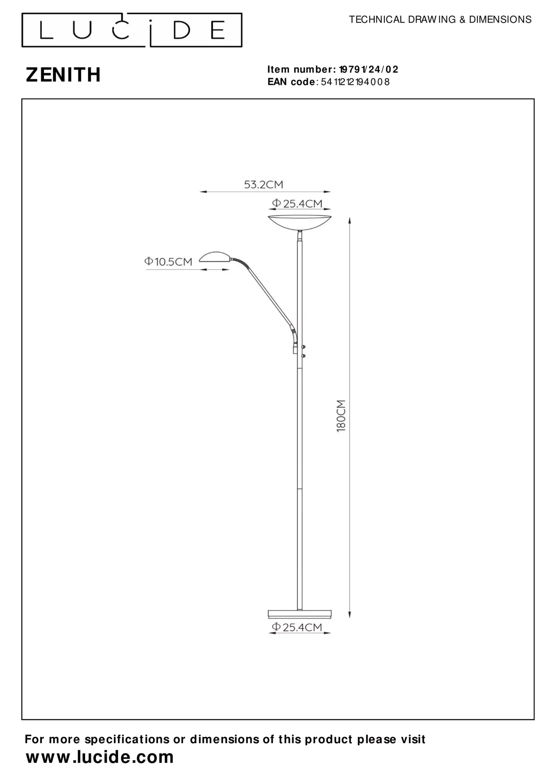 ZENITH - Leeslamp - LED Dimb. - 3000K - Mat Goud / Messing*Lucide Cheap