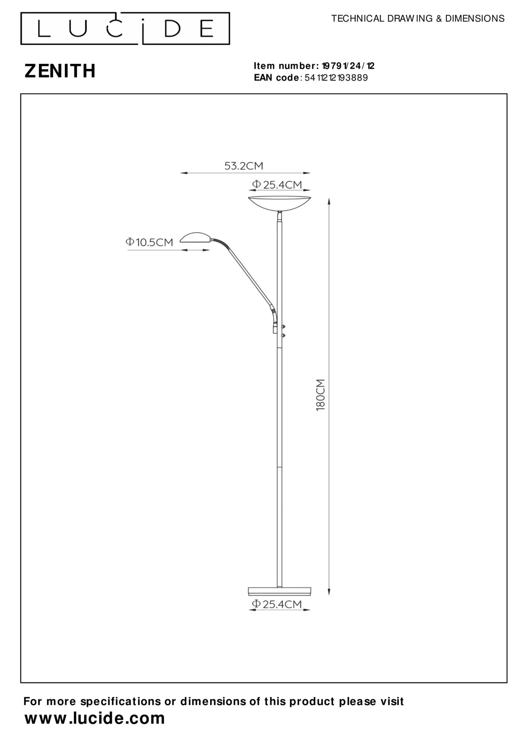 ZENITH - Leeslamp - LED Dimb. - 3000K - Mat chroom*Lucide Sale