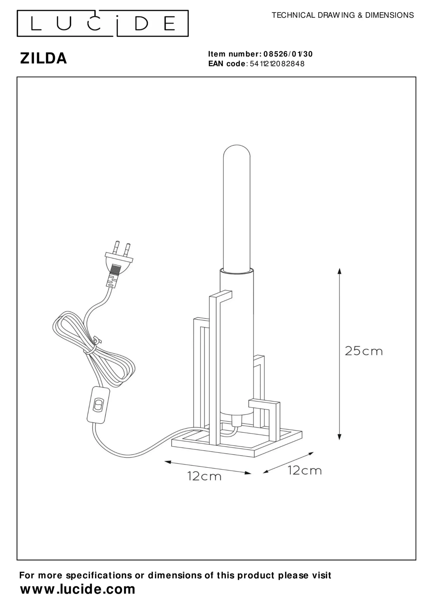 ZILDA - Tafellamp - 1xE27 - Zwart*Lucide Shop