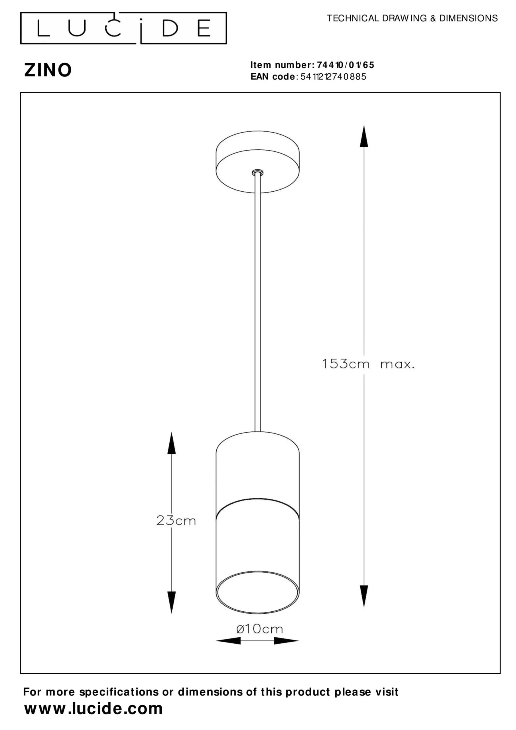 ZINO - Hanglamp - Ø 10 cm - 1xE27 - Fumé*Lucide Store