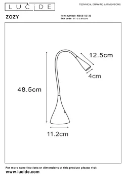 ZOZY - Bureaulamp - LED Dimb. - 1x4W 3000K - Zwart*Lucide Discount