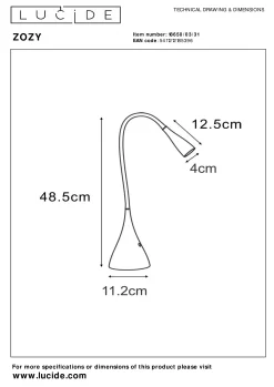 ZOZY - Bureaulamp - LED Dimb. - 1x4W 3000K - Wit*Lucide Clearance