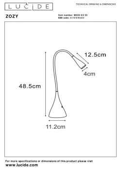 ZOZY - Bureaulamp - LED 3 StepDim - 1x4W 3000K - Zwart*Lucide Clearance