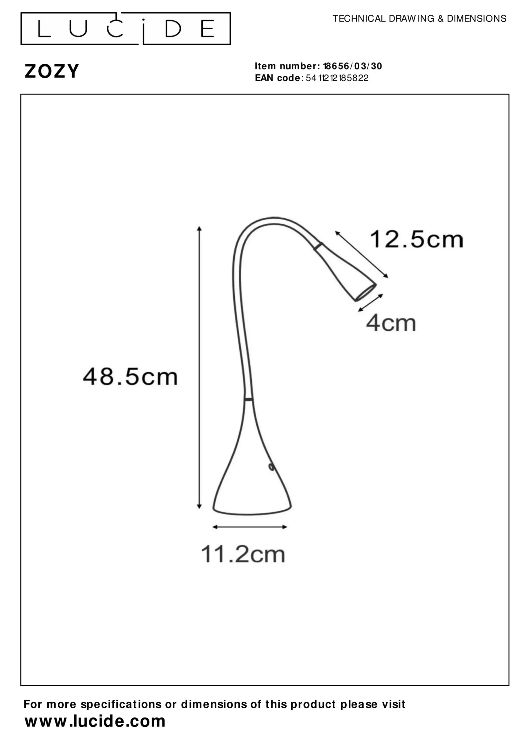 ZOZY - Bureaulamp - LED 3 StepDim - 1x4W 3000K - Zwart*Lucide Clearance