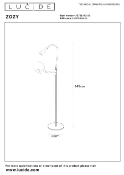 ZOZY - Leeslamp - LED 3 StepDim - 1x4W 3000K - Zwart*Lucide Clearance
